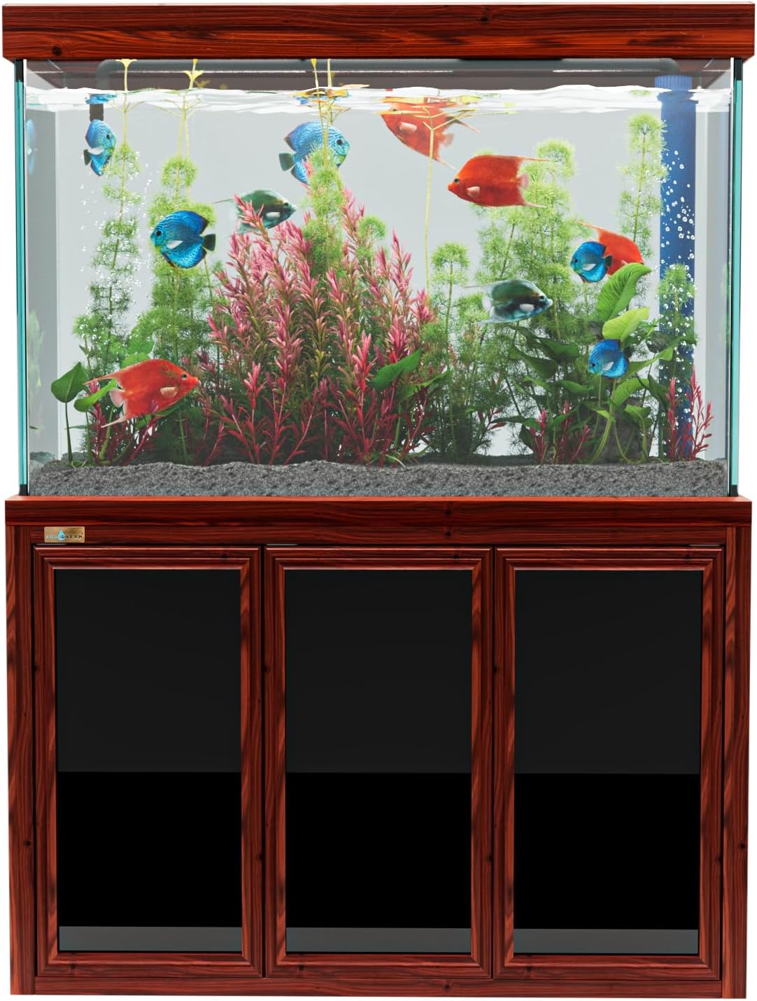 Aqua Dream 135 Gallon Aquarium Fish Tank with Upright Fishtank Stand Water Pump Freshwater Filter LED Bundle and Straight Corners Clear Glass - All Red