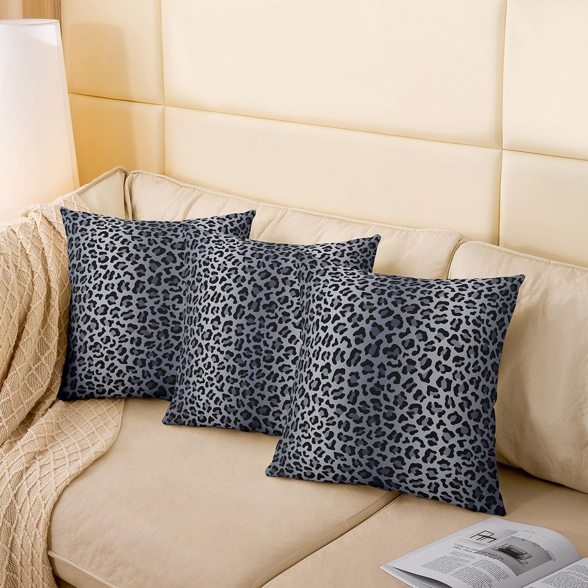 Leopard Print Double Sides Print Pillow Cover,Cheetah Fur Print Throw Pillow Case Cover for Couch Chair,Grey Black Leopard 20"x 20" Cushion Cover Room Decor,Pack of 2 image 4