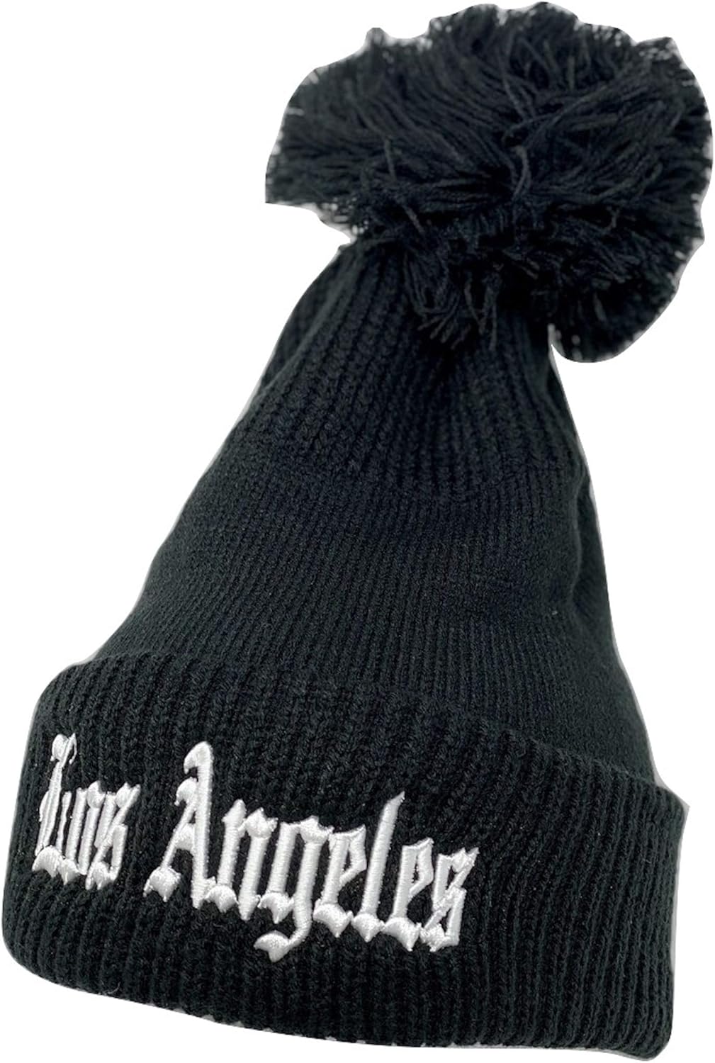 BH Fashion Company Los Angeles LA Old English Winter Hip Hop Cali Pom 3D Embroidered Knit Beanie Black