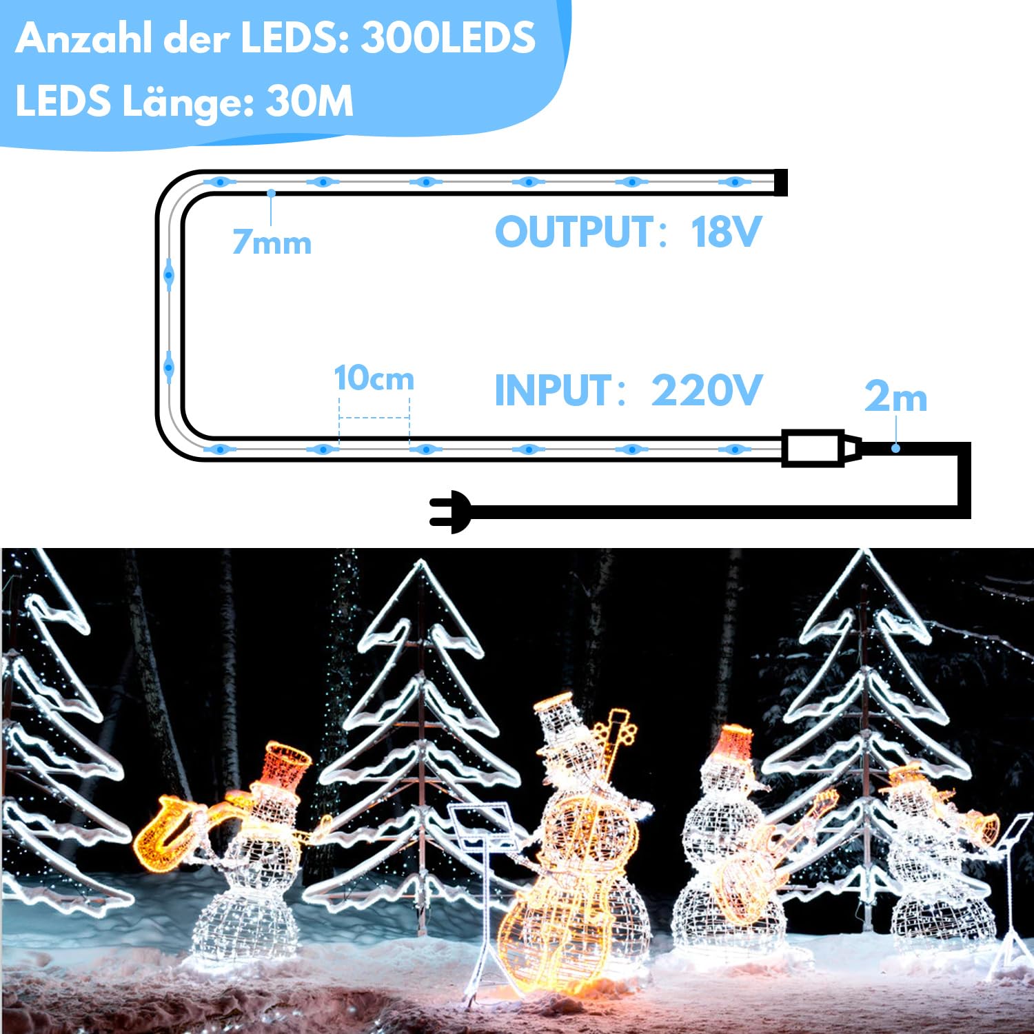 Cecaylie 30 m koudwit lichtslang voor binnen en buiten, led-slang voor buiten, lichtslang met timer en 8 modi, lichtketting voor tuin, feest, bruiloft, Kerstmis, decoratie, 720 leds