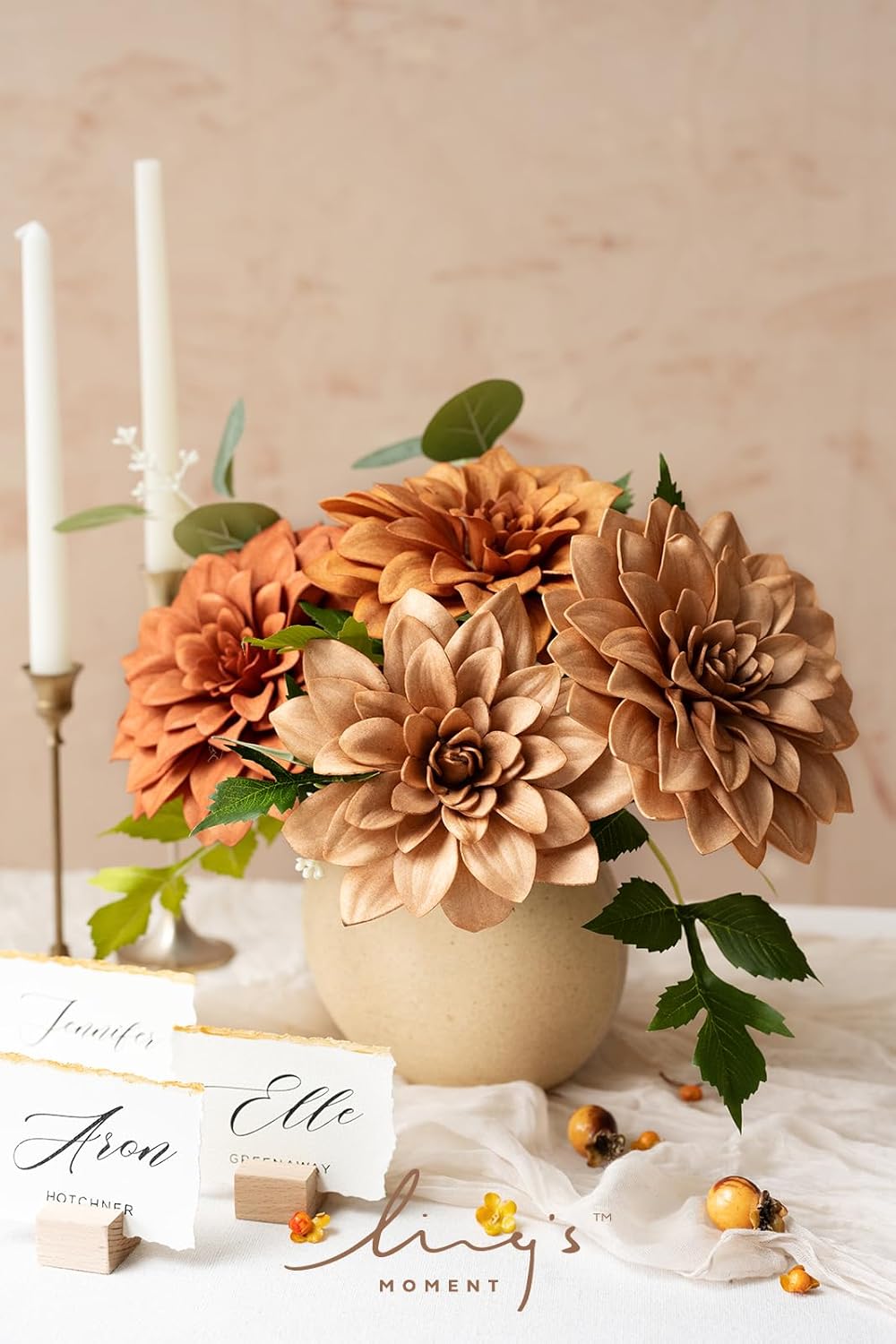 Ling's moment Burnt Orange Dahlia Foam Artificial Flowers Real Touch Faux Fake Flower for Home Decor Graduation Baby Shower Decorations Outdoors Party Favors Wedding Centerpieces Arrangements 7pcs - Image 2