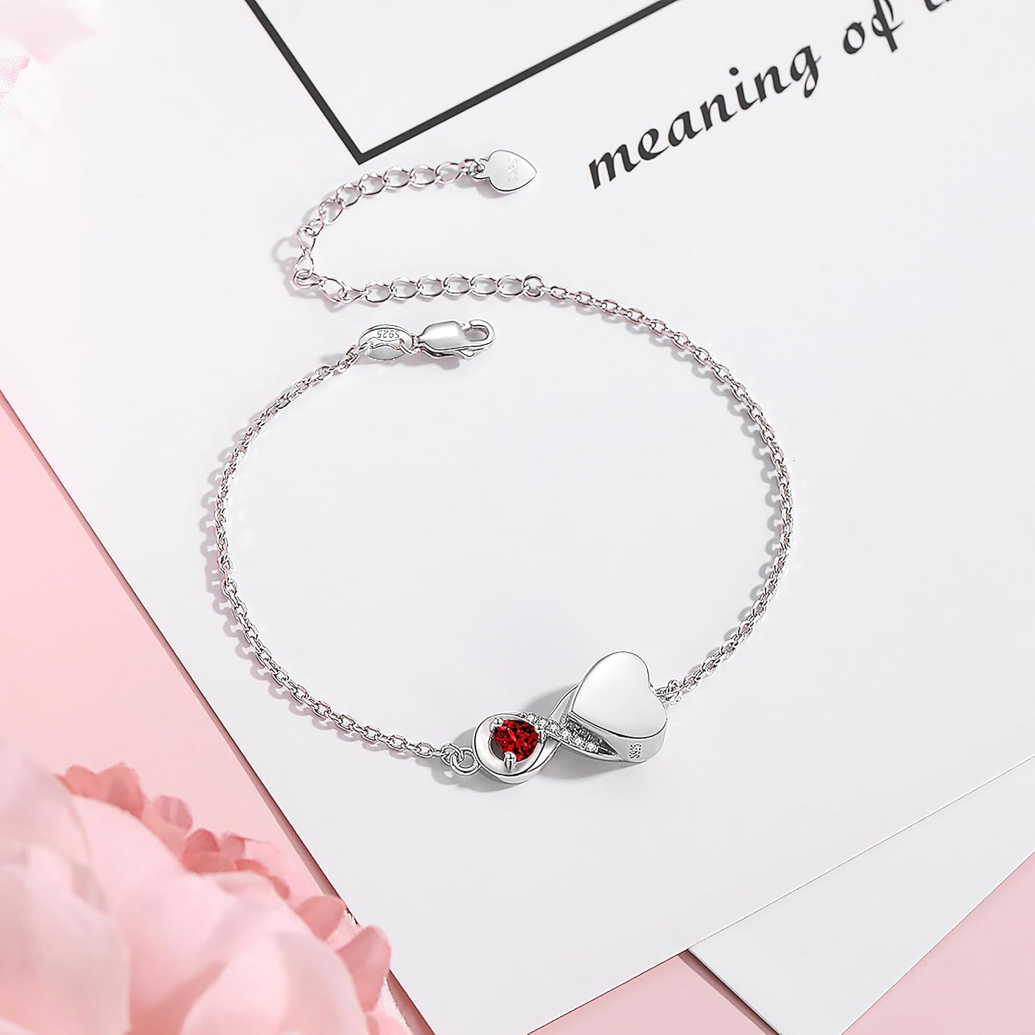 Sterling Silver Cremation Bracelet and Necklace for Human Ashes: Infinity Ruby Heart Urn Jewelry for Women - Ashes Keepsake Memorial Funeral Jewelry Gifts for Women