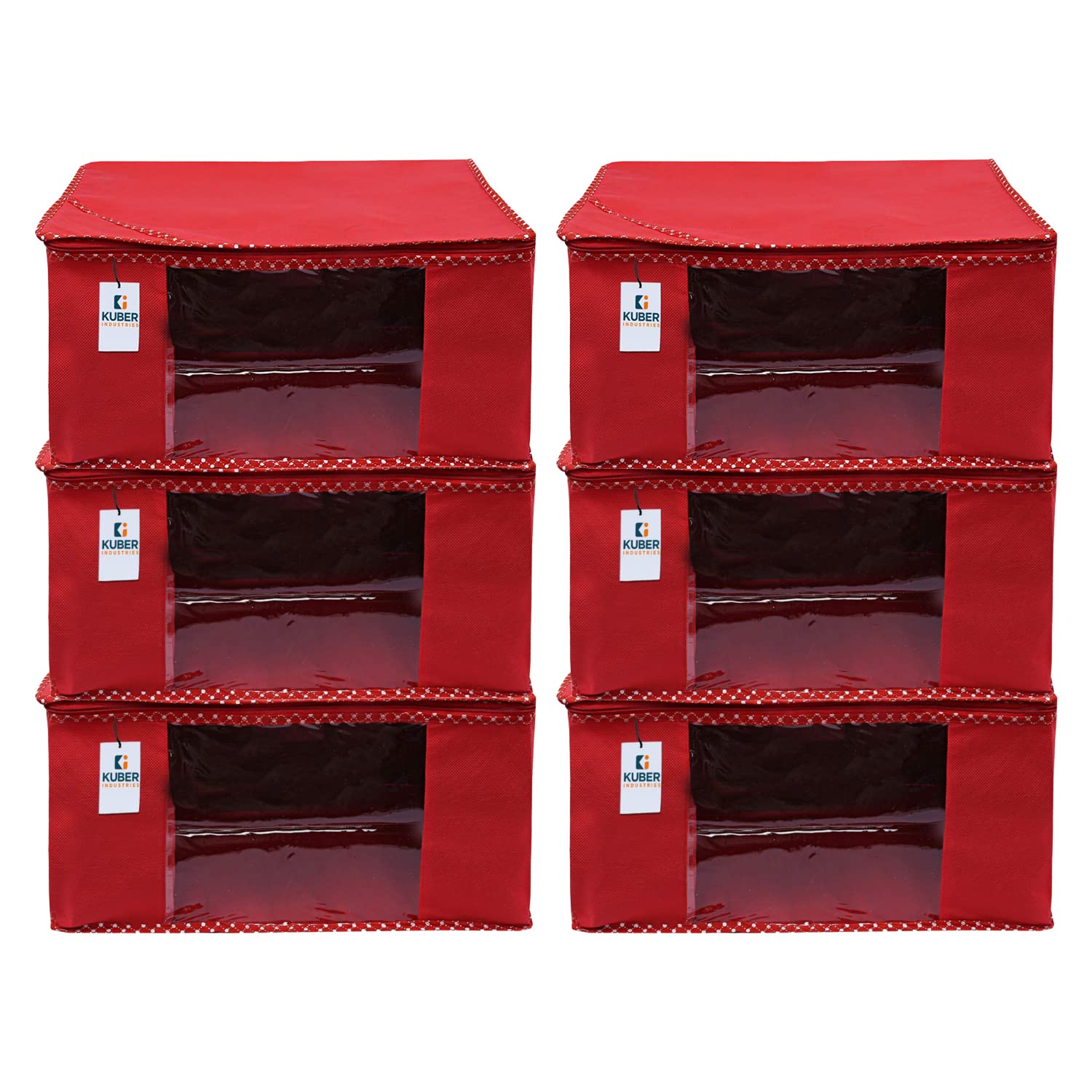 Kuber Industries Non-Woven Clothes Organizer For Wardrobe (Pack of 6) - Storage Organizer For Saree|Shirts|Salwar Suit Covers With Zip (Red), 22 x 46 x 33 cm