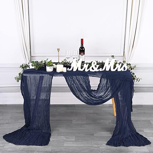 Miniatura 8 de Paquete de 12 caminos de mesa de gasa azul marino de 10 pies de 35 x 120 pulgadas, camino de mesa bohemio de gasa de queso, camino de mesa vintage