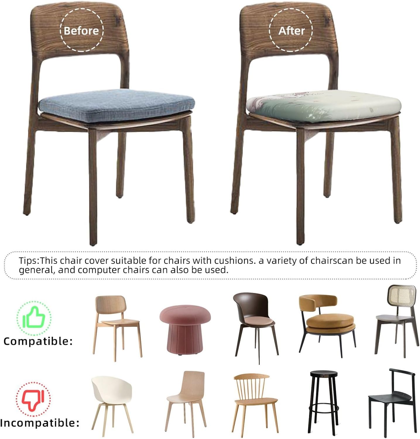 Rabbit Background Print Square Cushion Covers 6 Pcs Set Elastic Non-Slip Seat Cushion Slipcovers Pet Furniture Protectors for Chair, Sofa