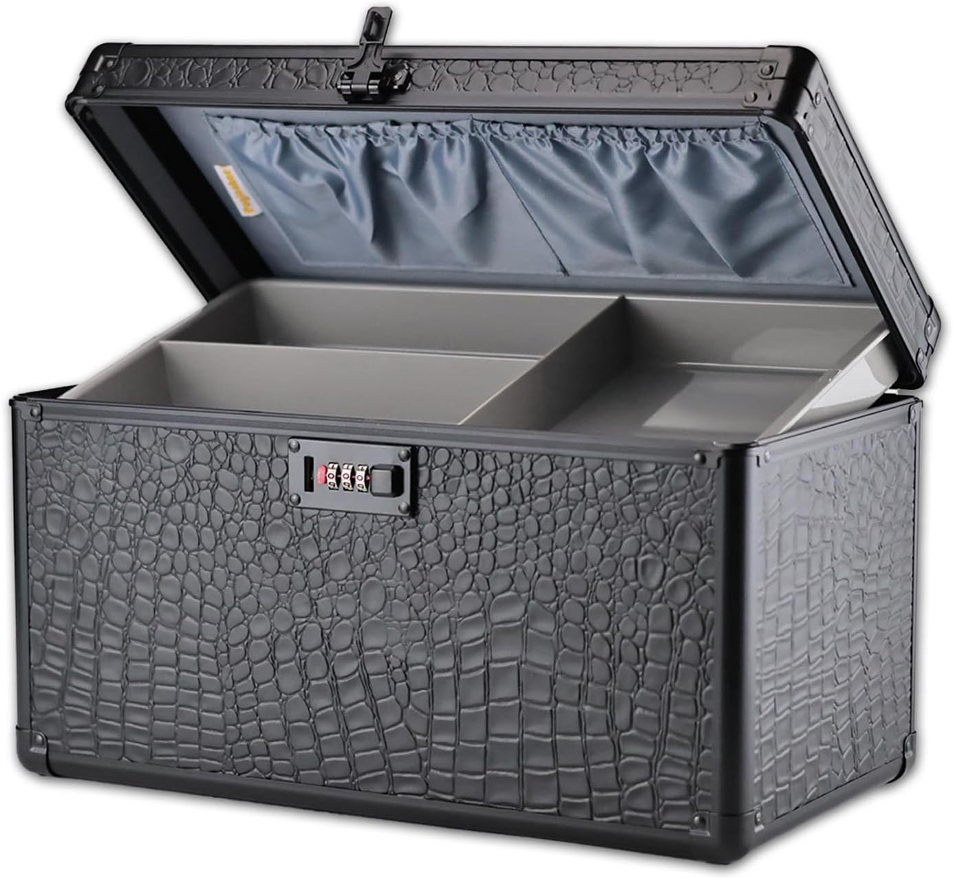 Combination Lock Storage Box with Handle, Multipurpose Locking Case for Office, Home & Outdoor Use, Secure Storage for Accessories, Medicine, Tools, Toys & Valuables (Crocodile Black, Extra Large)