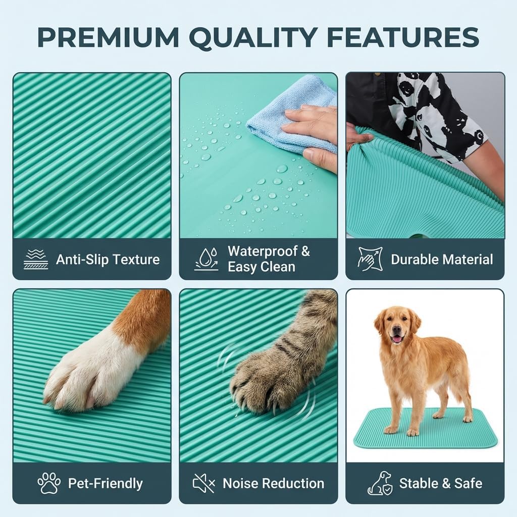 Pet Grooming Table Non-Slip Mat - Padded Mat for at-Home Grooming Dogs and Cats,Bathing Mat for Pets, Diameter：57cm/22.44inch (Turquoise Green, 57cm/22.44inch)