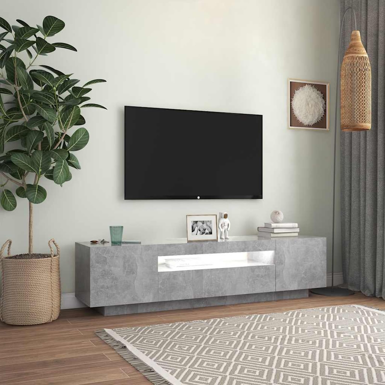 Gecheer Meuble TV avec lumières LED gris béton 160 x 35 x 40 cm