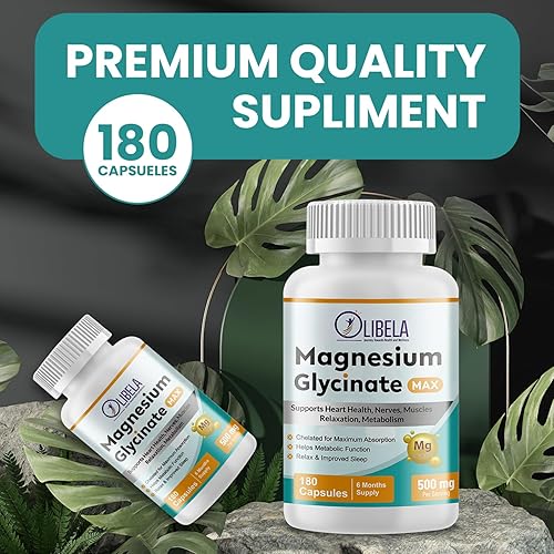 Miniatura 5 de Glicinato de magnesio 500 mg 180 cápsulas queladas. Alta absorción para apoyar la relajación, el sueño, la salud cardiovascular, los músculos, el