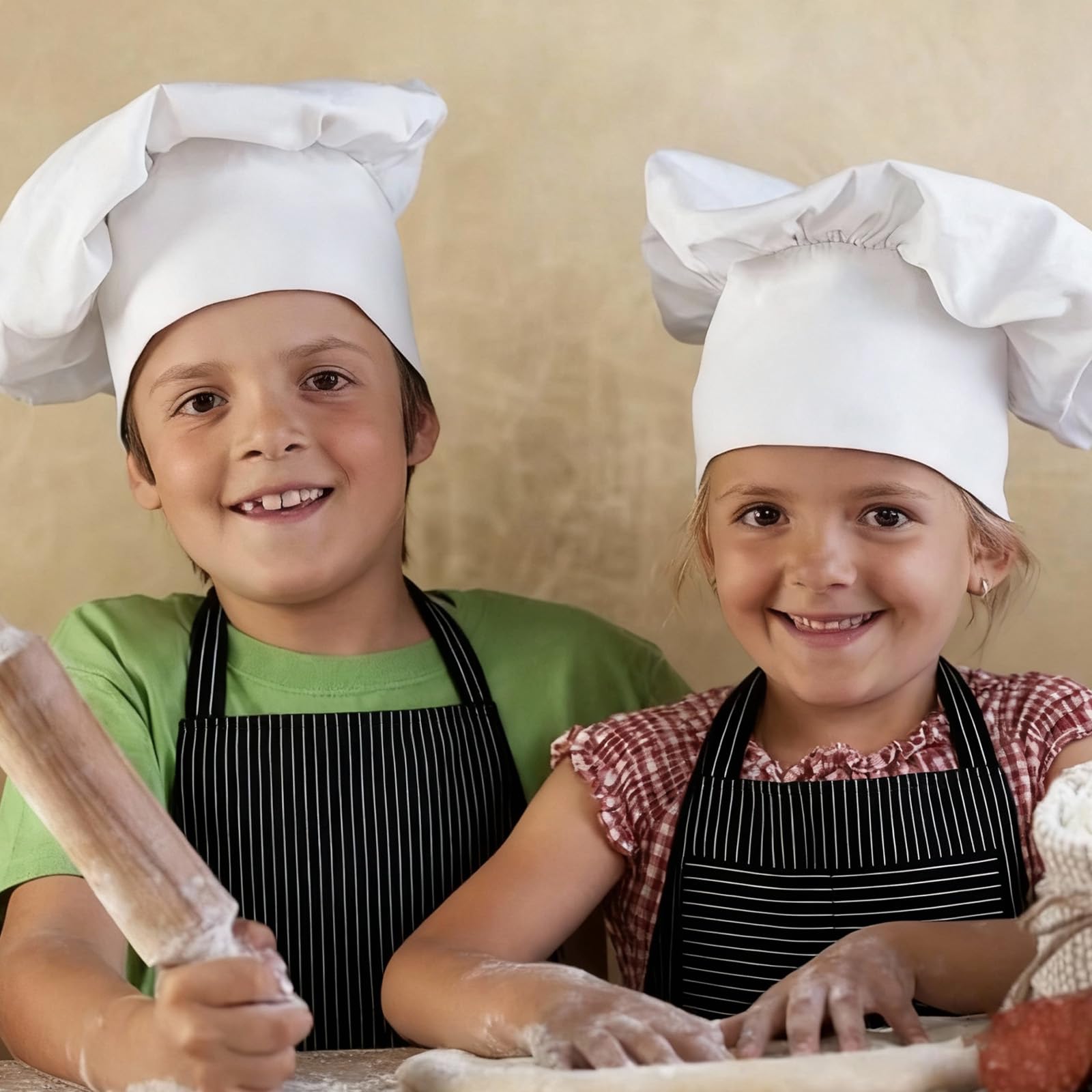 2 Pack Chef Apron, Kitchen Cooking Aprons for Girls and Boys Adjustable Stripes Apron with 2 Pocket - Image 4