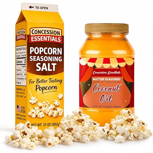 Perfectware Flavacol Popcorn Seasoning Salt 35oz and Concession Essentials Coconut Oil 32oz Combo Kit