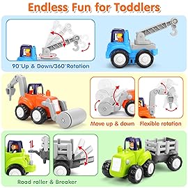 ORWINE Inertia Trucks Toy Cars, Early Educational Baby Boy Toys 18 Months, Push and Go Cars Gifts for Boys & Grils, 4PCS Construction Vehicles for Toddler Outdoor & Indoor