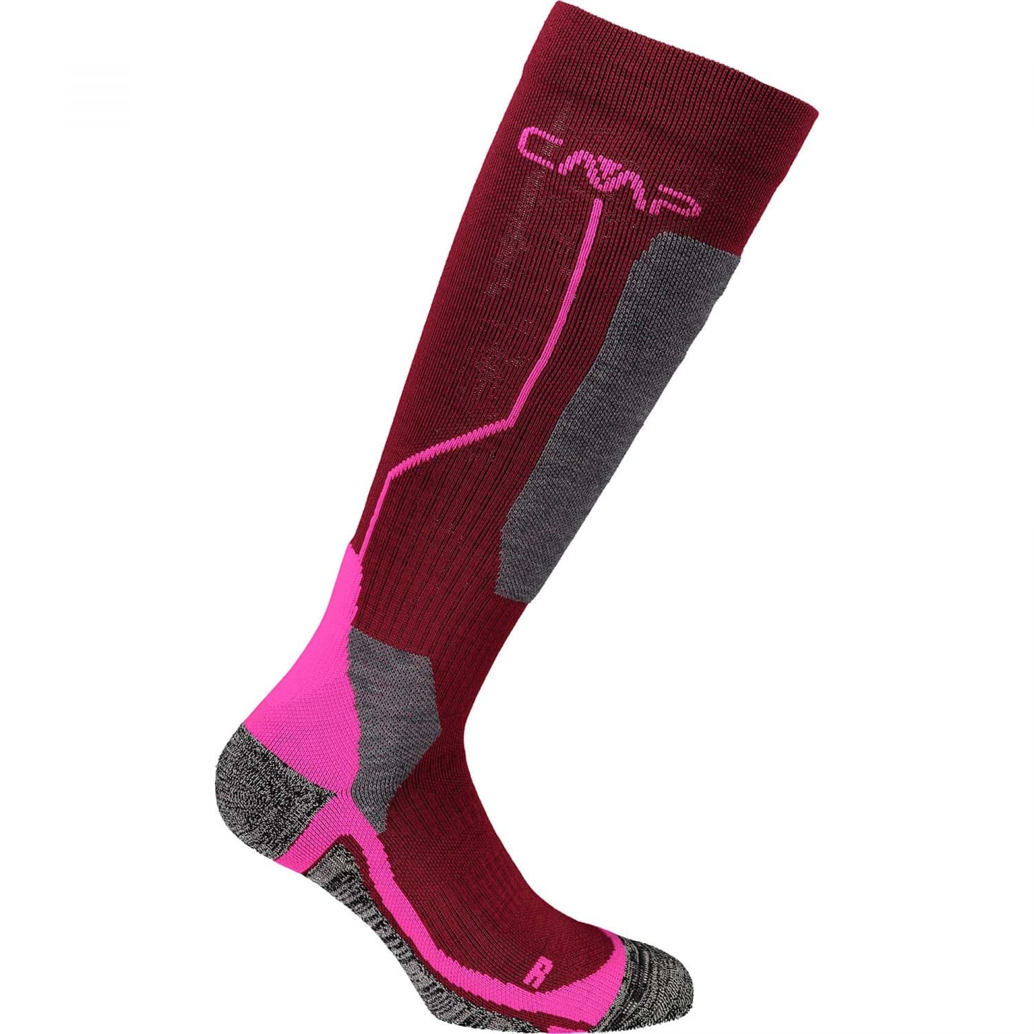 CMP - Kids Ski Sock Wool, Burgundy-Pink Fluo, 34/36