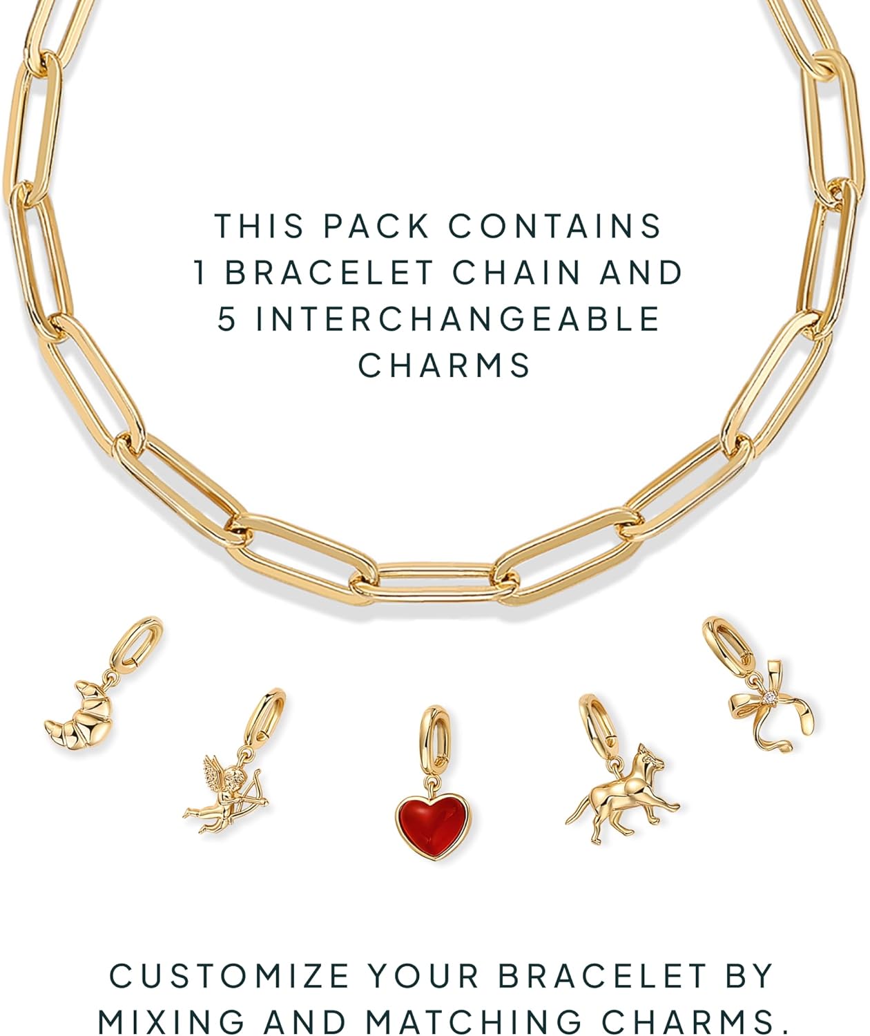 PAVOI 14K Gold Plated Adjustable Bracelet for Women | Twisted Bar & Paperclip Charm Chain Bracelets with Moon, Evil Eye, Teddy Bear, Valentines Day Heart Lock, Airplane, Dog, Cowboy Boot, Cat, Cupid & More | Fashion Jewelry - Image 5