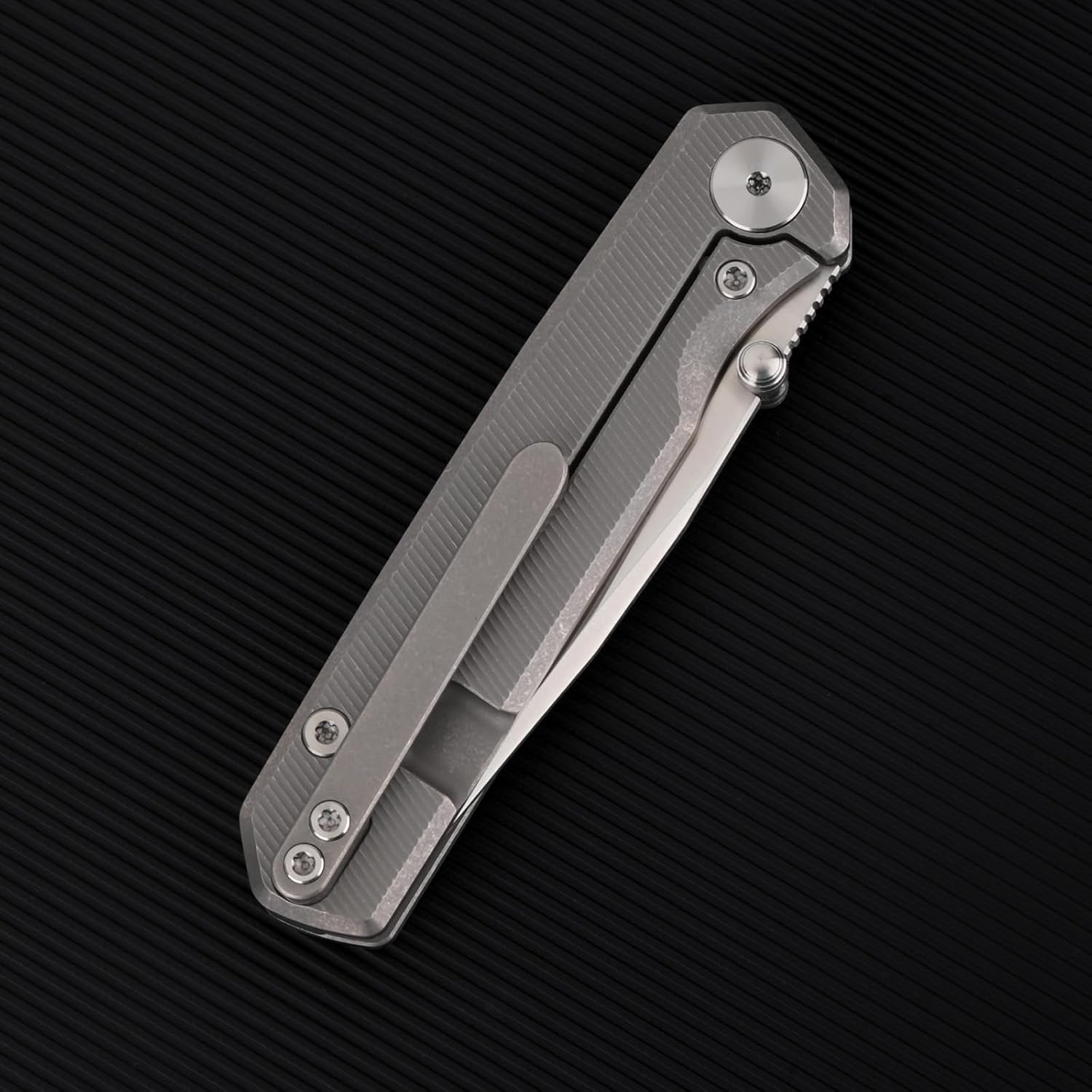 Folding Pocket Knife, 2.95" Elmax Blade EDC Knife with Titanium Handle and Frame Lock, Small Pocket Knife with Clip for Men, Sharp Camping Hiking Hunting Survival Knives (Grey)