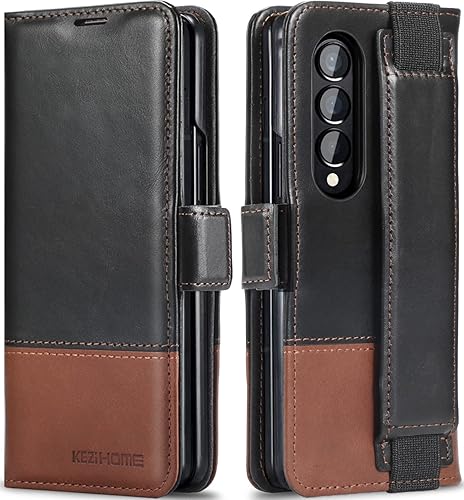 KEZiHOME Funda de piel auténtica para Samsung Galaxy Z Fold 4 (bloqueo RFID) con tarjetero y función atril magnética, compatible con Samsung Z Fold