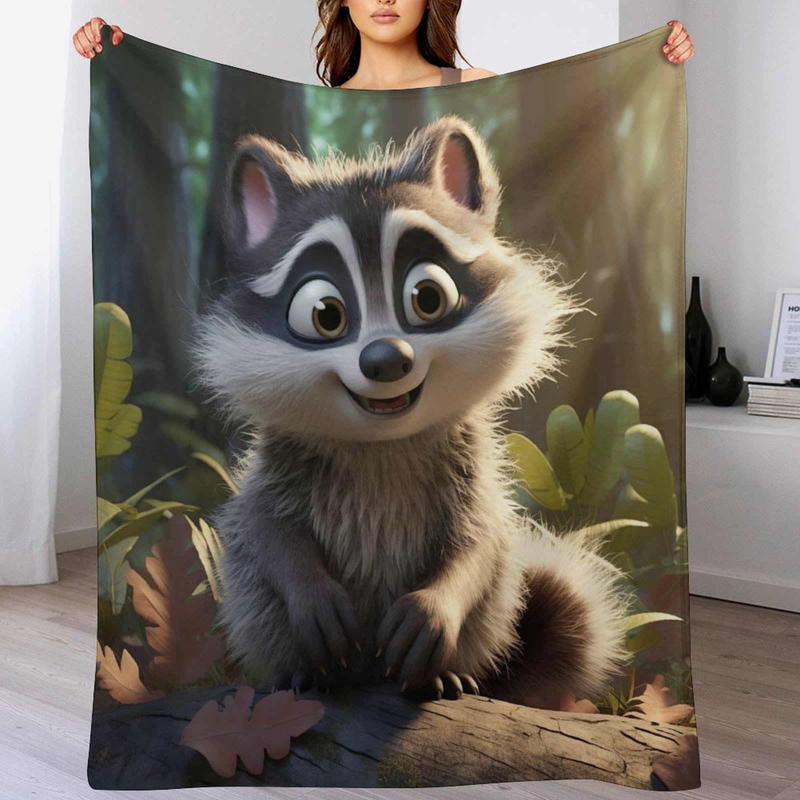 Manta de mapache para sofá y tardes de cine, franela térmica 180x200 cm