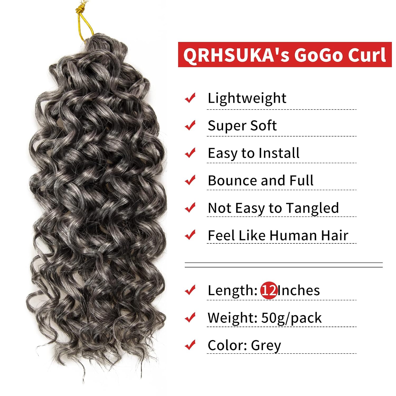 GoGo Curl Crochet Hair Water Wave Curly Crochet hair for Women Grey Synthetic Bohemian Crochet Braid Deep Wave Braiding Hair Extensions (12 inch(Pack of 6), Grey)
