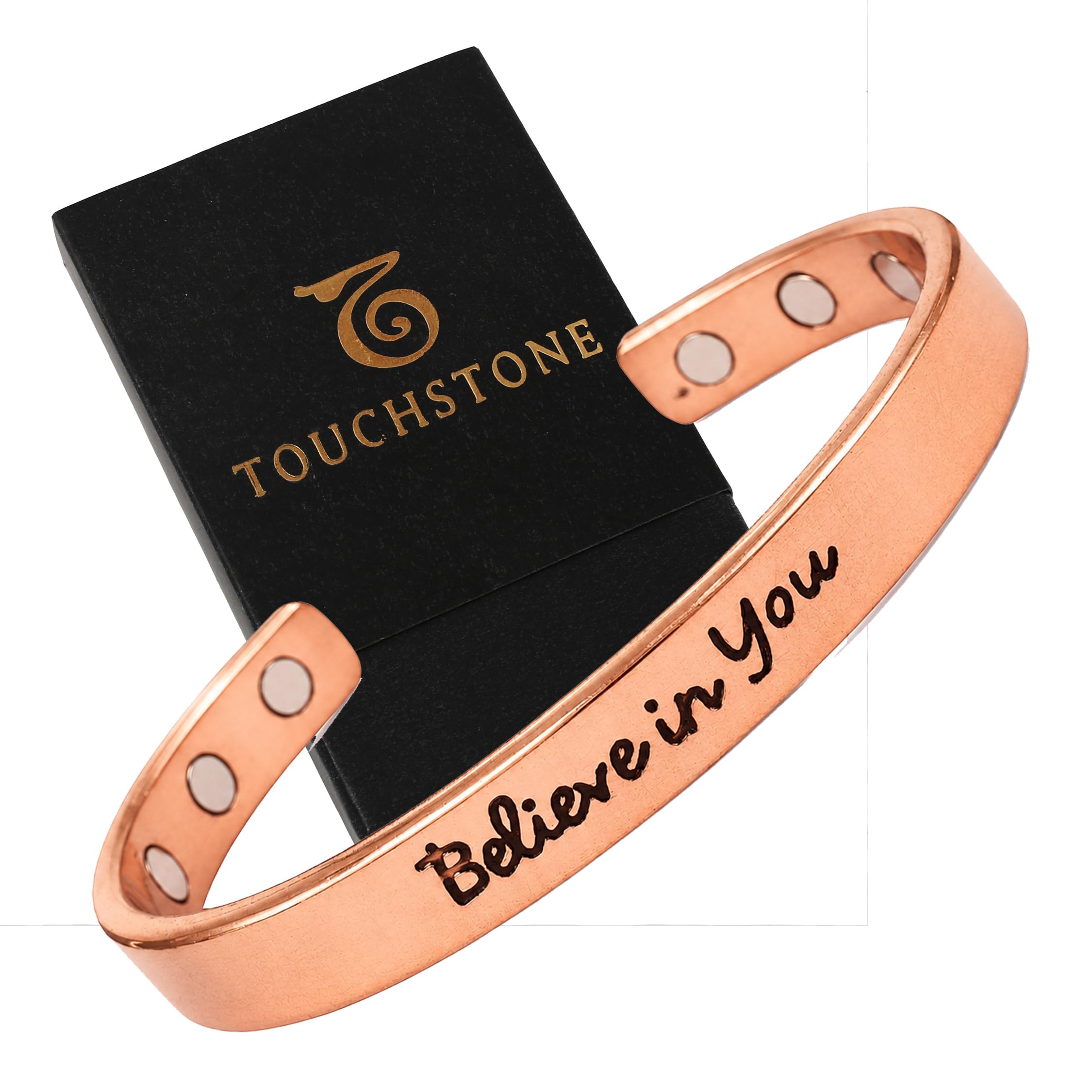 Touchstone Pulseras magnéticas inspiradoras grabadas de cobre para adolescentes y mujeres, regalos de joyería personalizados para mejor amiga, mamá, hija, hermana, pulsera ajustable en una caja de