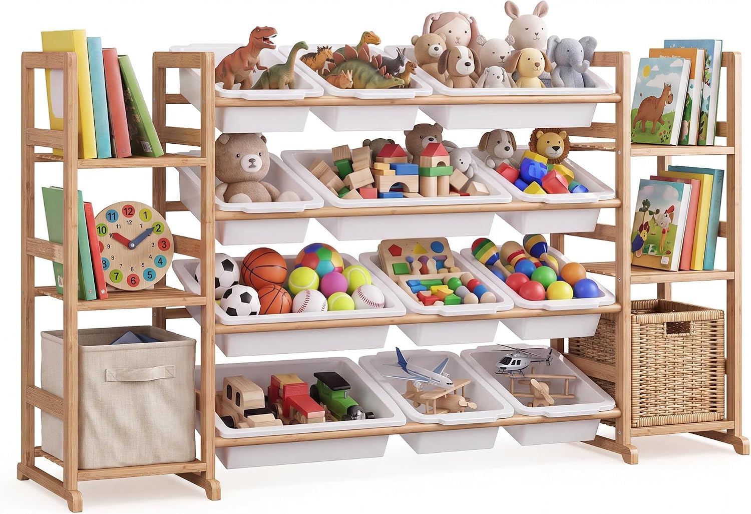 Xbro Kinderregal aus Bambus, 12 Boxen, Spielzeug Aufbewahrung