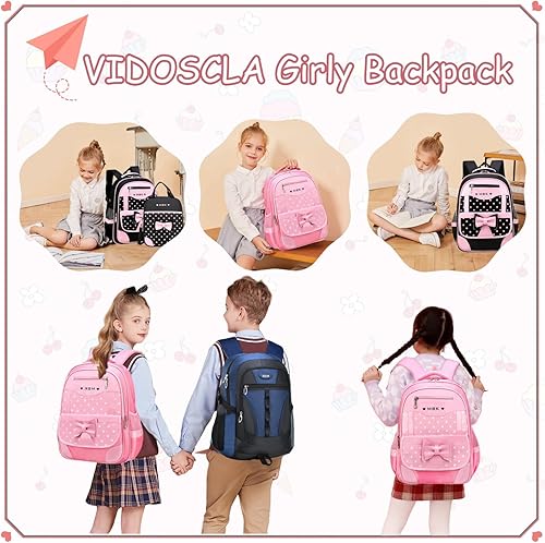 Miniatura 6 de Juego de 2 mochilas escolares con lazos para niñas y estudiantes, diseño de princesa para escuela primaria, 2Pcs BagSet S