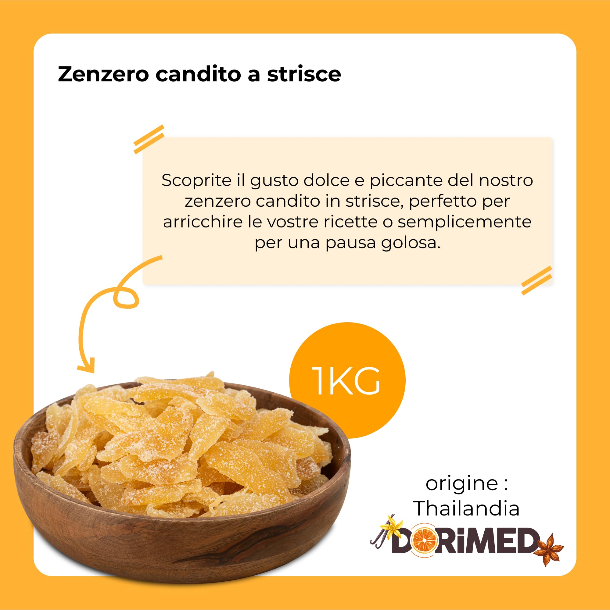 Zenzero Disidratato Con Zucchero Essiccato A Fette Di Ottima Qualità [1kg] Frutta Secca Ginger In Lamella, Pezzetti Di Frutta Disidratata Con Zuccheri Di Prima Scelta, Formato Convenienza - Dorimed
