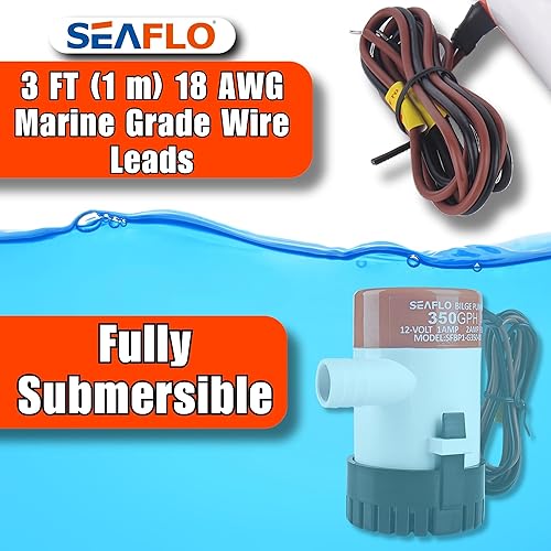 Miniatura 67 de SEAFLO Bomba de sentina Serie 01 500 GPH – Salida de 12 V, 3/4 pulgadas, bomba sumergible marina con protección antibloqueo de aire, certificado CE