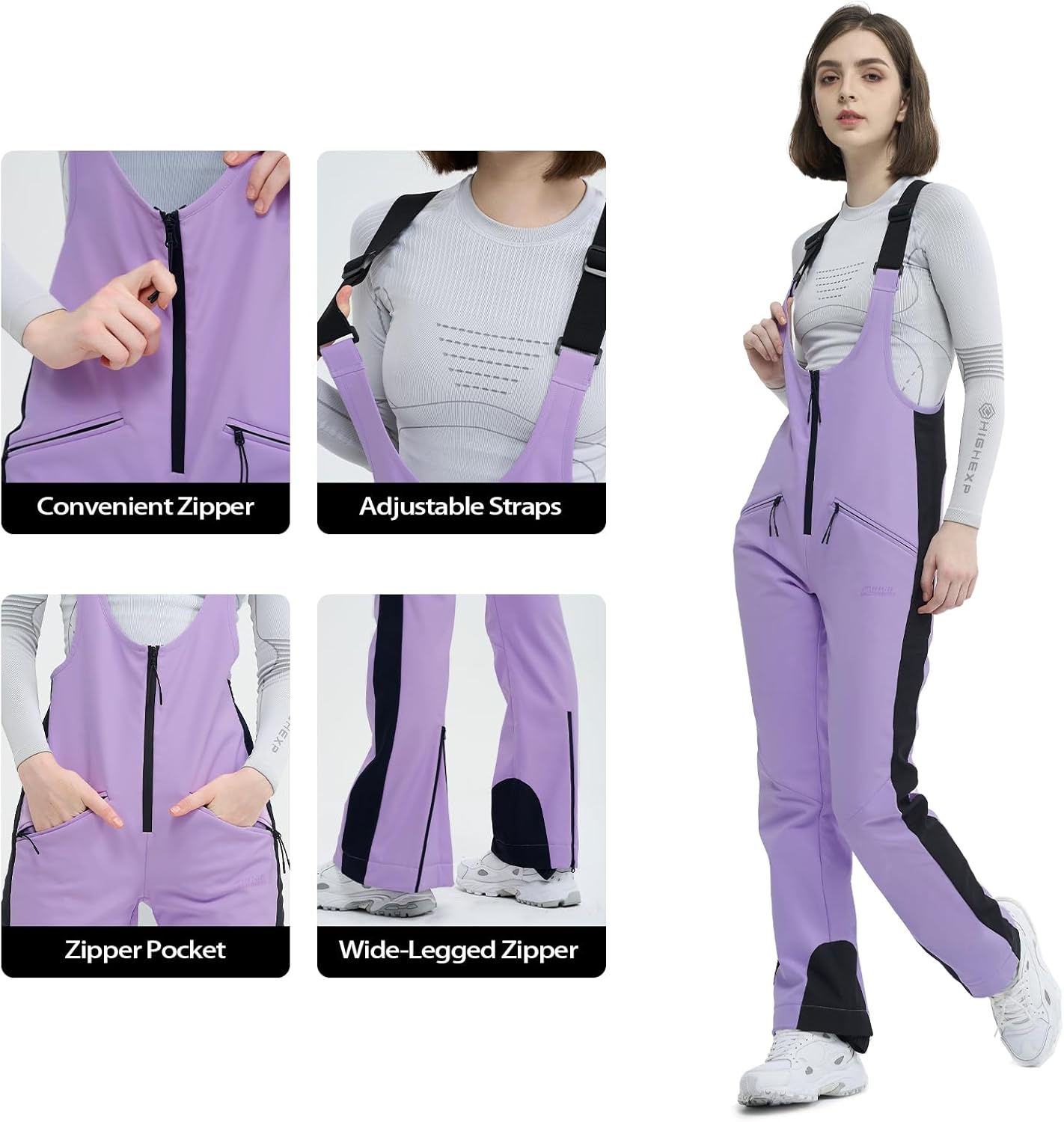 Ski Bib Pants for Women Snow Skinny Overalls Soft Shell Slim Fit Fitted Snowboard Suspenders Waterproof Warm - Image 4