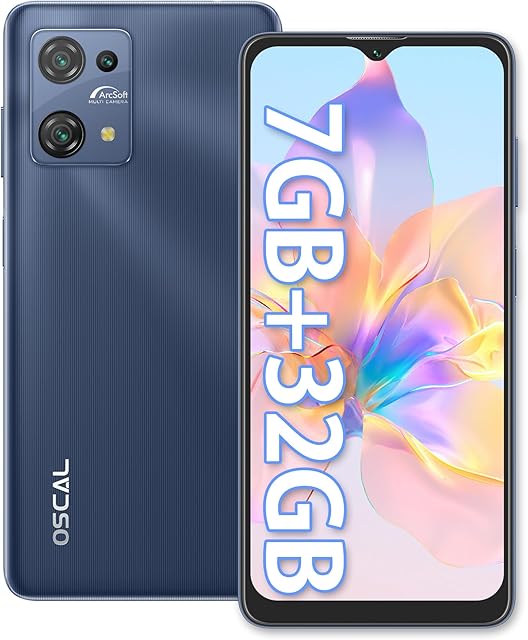 OSCAL  Phone, C30 Mobile Phone 7GB+32GB/1TB, 5080mAh, Android 12 Phone, 6.52HD+ Screen, 12MP+5MP, 3 Cards Slots, 4G Dual Sim Free Unlocked UK, Face ID, GPS, 10W Charger -2024