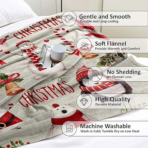 Vista 76 de LUVIVIHOME Manta de Feliz Navidad, bolas de Navidad azules doradas, manta de invierno con copos de nieve, manta individual, acogedora manta cálida