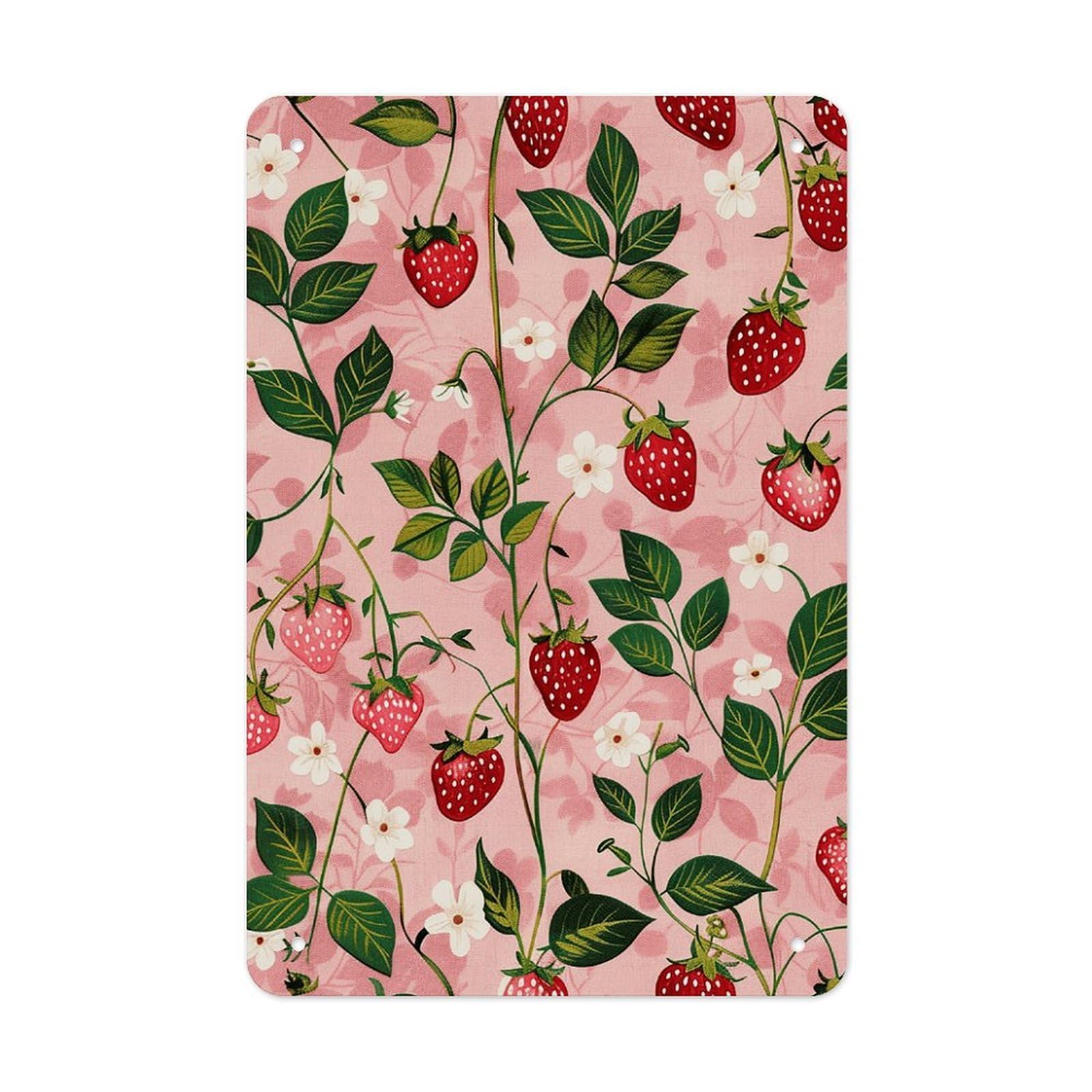 QMNLKH Peach Strawberry Print Plaques for Wall Decor, Personalized Metal Tin Sign for Home, Multifunctional Poster for Office, Fashion Painting for Hallway, Wall Art Pictures, 7.9x11.8Inch