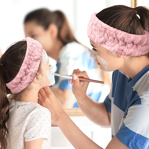 Vista 37 de Chuangdi 3 diademas elásticas de tela de rizo para mujer, maquillaje, lavado de cara, yoga, deportes, ducha (rosa, verde, marrón)