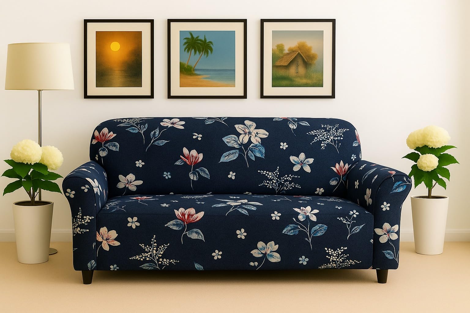 Homerz Premium 2 Seater Universal Elastic fit Sofa Cover Fully Covered, Non-Slip Sticky Elastic Stretchable Sofa Set Slipcover Protector (Blue Floral, 2 Seater)