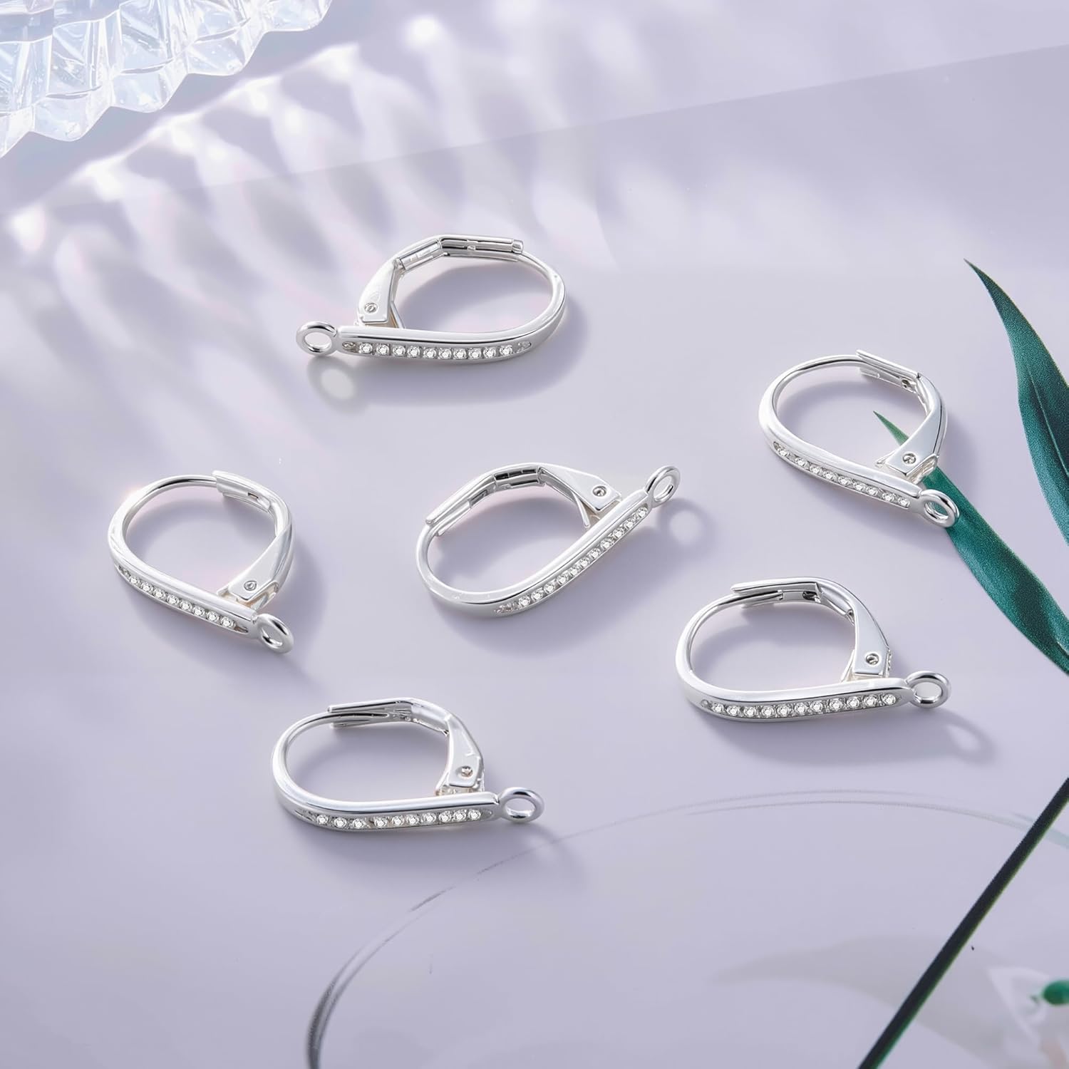 Sterling Silver Leverback Earring Hooks, 6Pcs Hypoallergenic Earring Hooks French Huggie Hoop with Zirconia 925 Sterling Silver Findings Leverback Dangle Ear Hook Replacement Set Making Supplies - Image 3