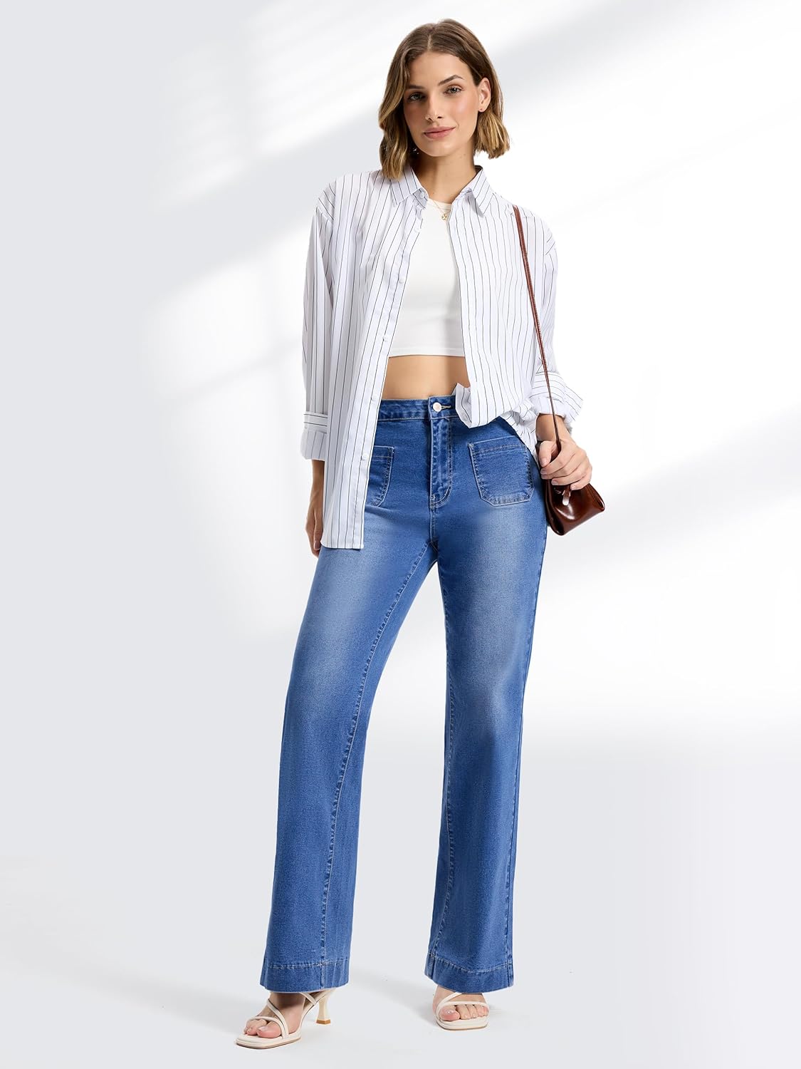 SEVEGO Tall Women’s 34/36/38 Inseam Wide Leg Jeans High Waisted Stretchy Straight Loose Trendy Denim Pants Pockets