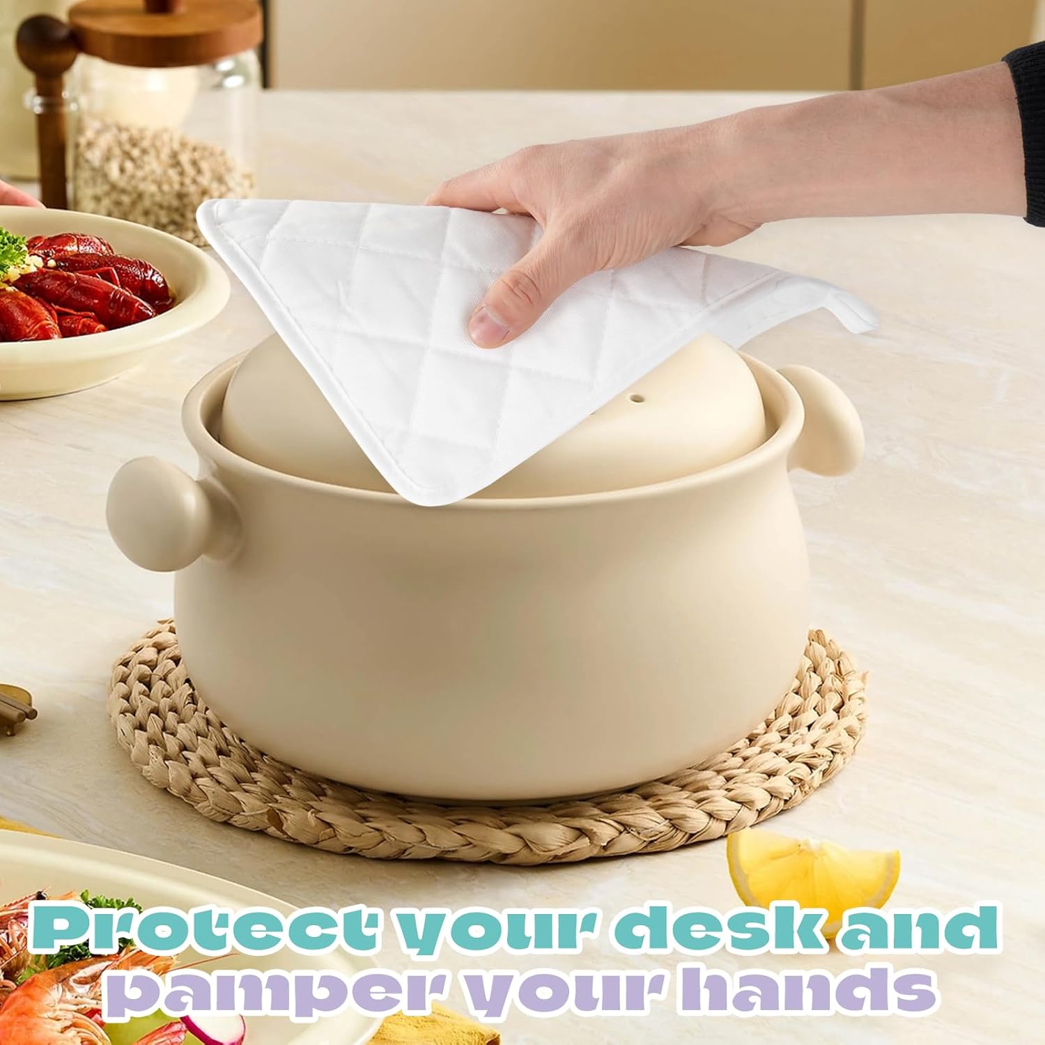 40 Pcs Pot Holder with Pocket for Craft Include 16 White Heat Resistant Pot Holders and Oven Mitts with 24 Makers for Kitchen Cooking and Baking Christmas DIY Craft Project Set