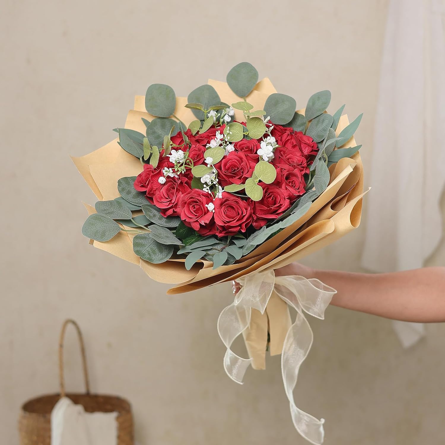 FOTEEWL 60 Pcs Artificial Rose Flower Realistic Faux Silk Roses Stem Fake Roses Bouquet for Flower Arrangement,Wedding Centerpieces,Party,Home Decorations (Burgundy) - Image 8