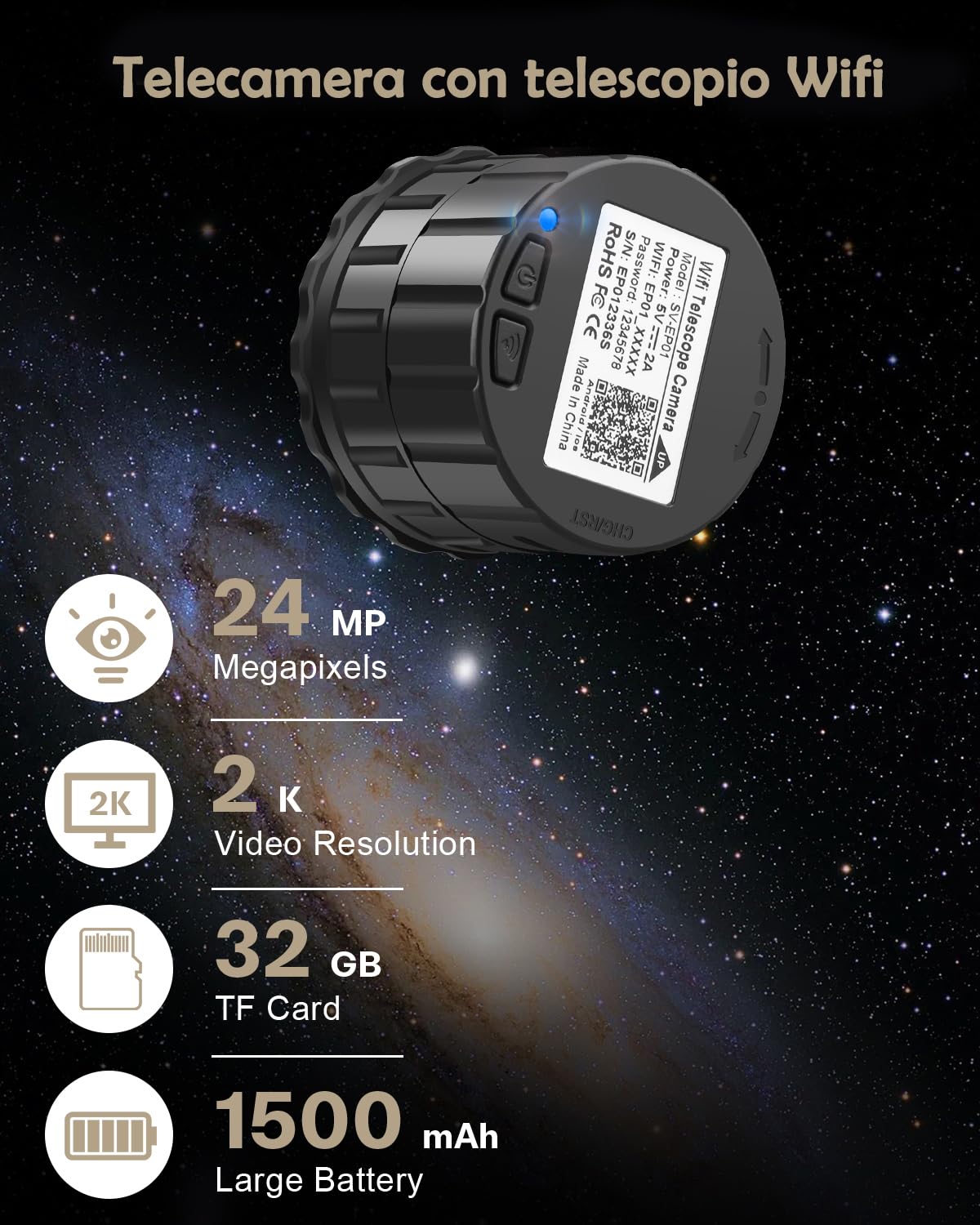 Cámara ocular de telescopio electrónico WiFi, ocular de telescopio digital inalámbrico HD de 4 millones de píxeles, cámara portátil para telescopio de observación de aves, ocular de microscopio para