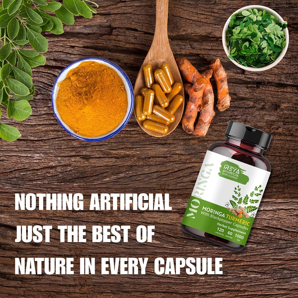 Organic Moringa Oleifera Powder & Turmeric Root Powder with Blackpepper 120 Capsules | Made with Organic Moringa, Turmeric and Black Pepper | Vegan, Gluten-Free and Non-GMO. - Image 7