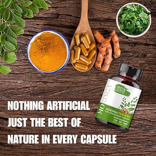 Miniatura 7 de Polvo orgánico de moringa oleifera y raíz de cúrcuma en polvo con pimienta negra, 120 cápsulas | Fabricado con moringa orgánica, cúrcuma y pimienta