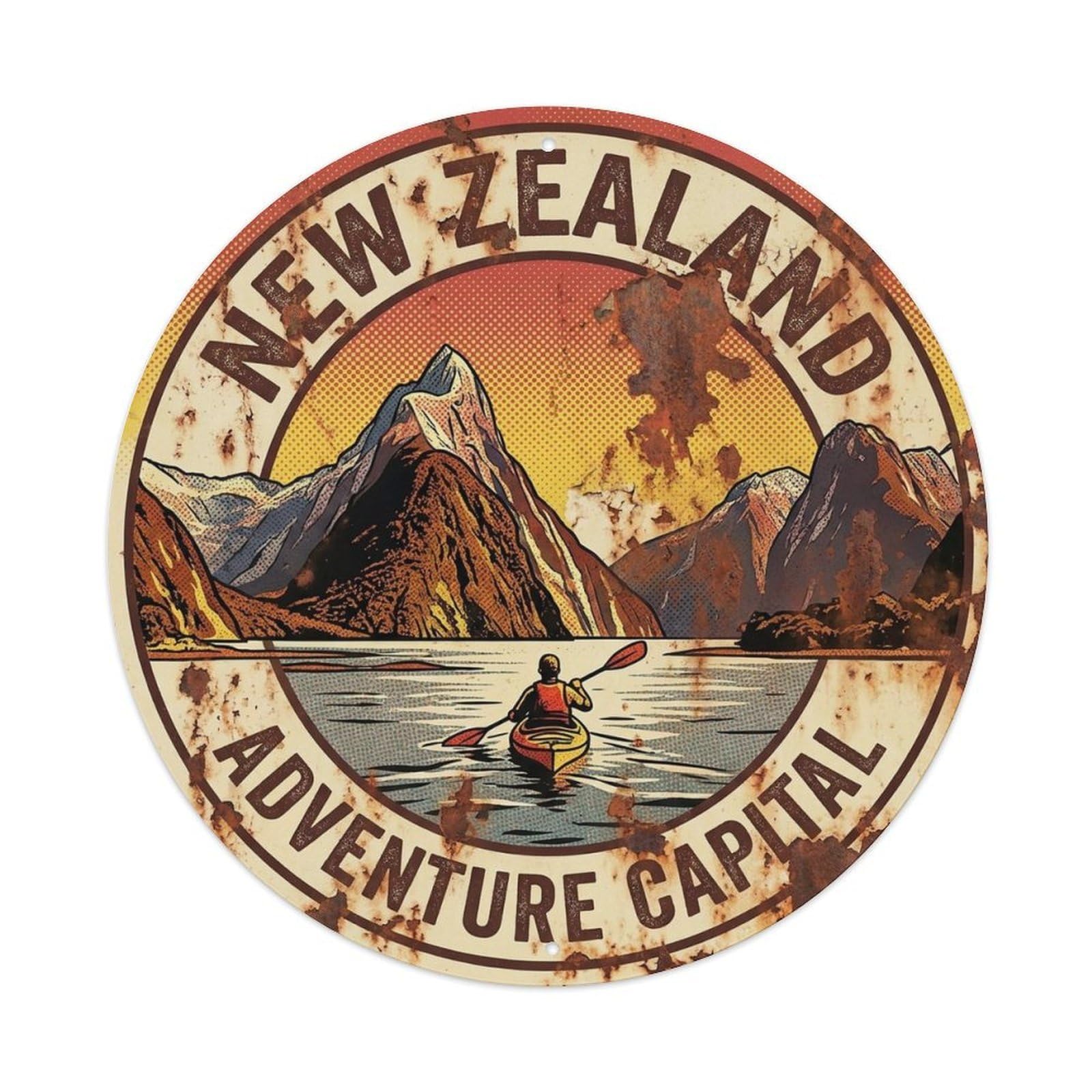New Zealand Coastal Travel Green Scenic Landmark Metal Tin Sign