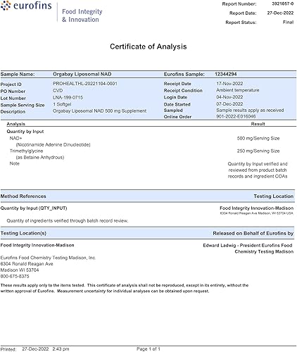 Miniatura 3 de Orgabay Suplemento liposomal NAD+ de 500 mg, alta absorción, Boost NAD+ con TMG 250 mg, NAD real más eficiente que el suplemento NAD regular, apoyo