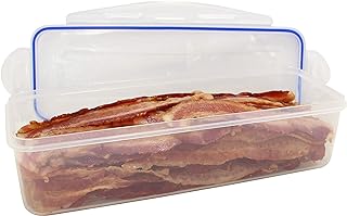 TriPi Plastic Storage Container for 2lbs Cooked or Uncooked Bacon, Meat, Food - Fresh Seal - Refrigerator, Freezer, Dishwasher, and Microwave Safe. Food Grade BPA Free