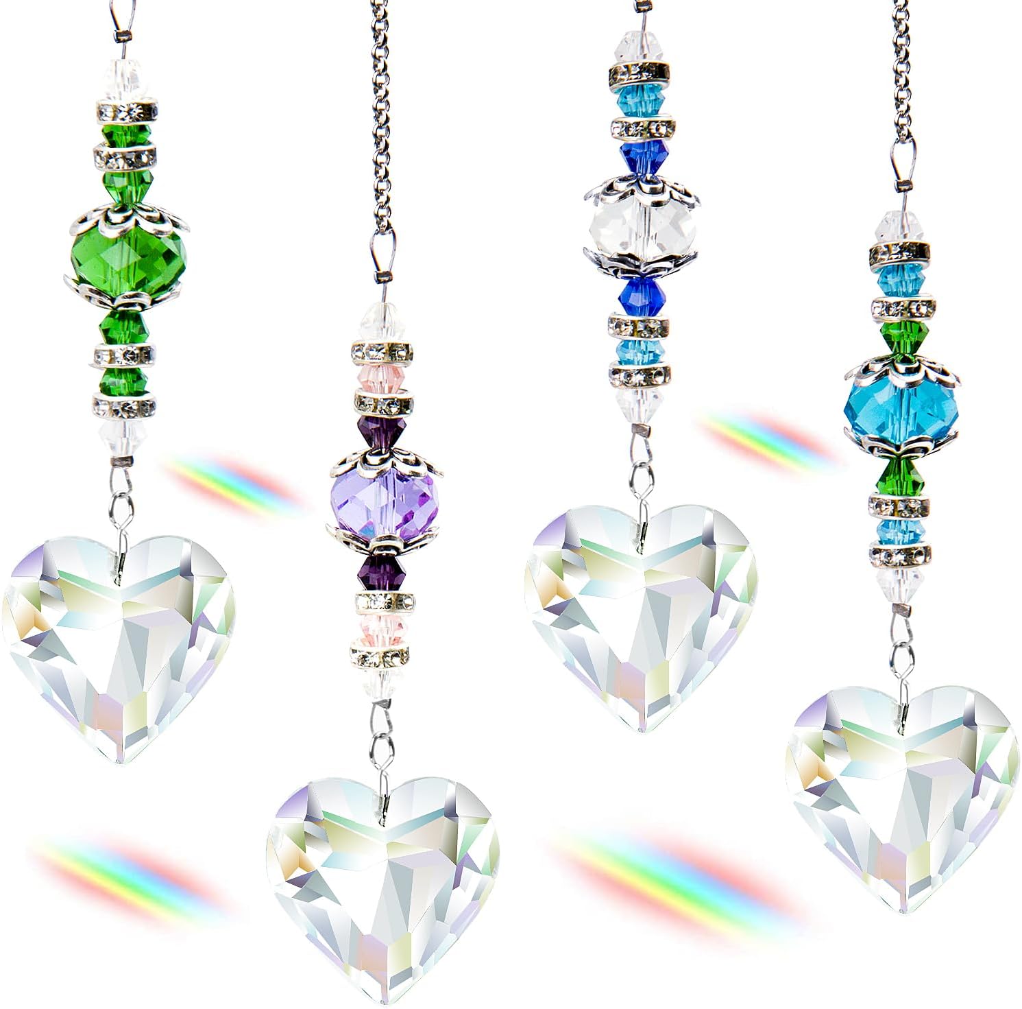 SevenFish Heart Crystal Suncatchers Review: 4-Pack Rainbow Prisms for Garden Patio Decor