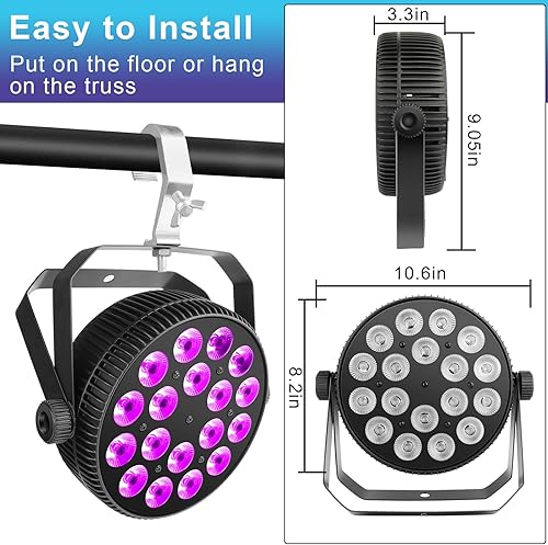 Miniatura 7 de Luces LED Par de escenario  18x10W DJ Stage Lights RGBWA+UV 6in1 efecto lavadoestroboscópico DMX512 Control de sonido activado aleación de aluminio