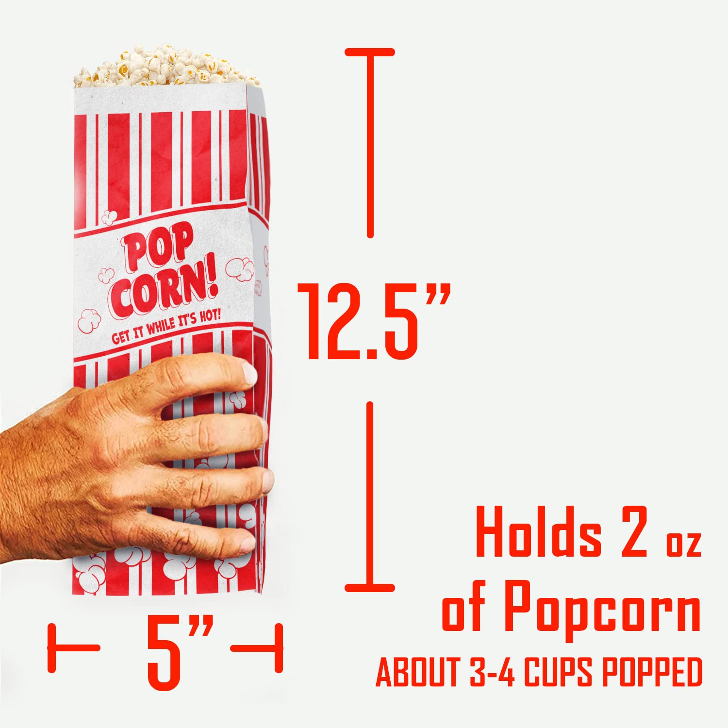 500-Pack 2oz Popcorn Bags – Leakproof, Grease-Resistant, Retro Red/White Striped, Perfect For Parties, Carnivals & Fundraisers