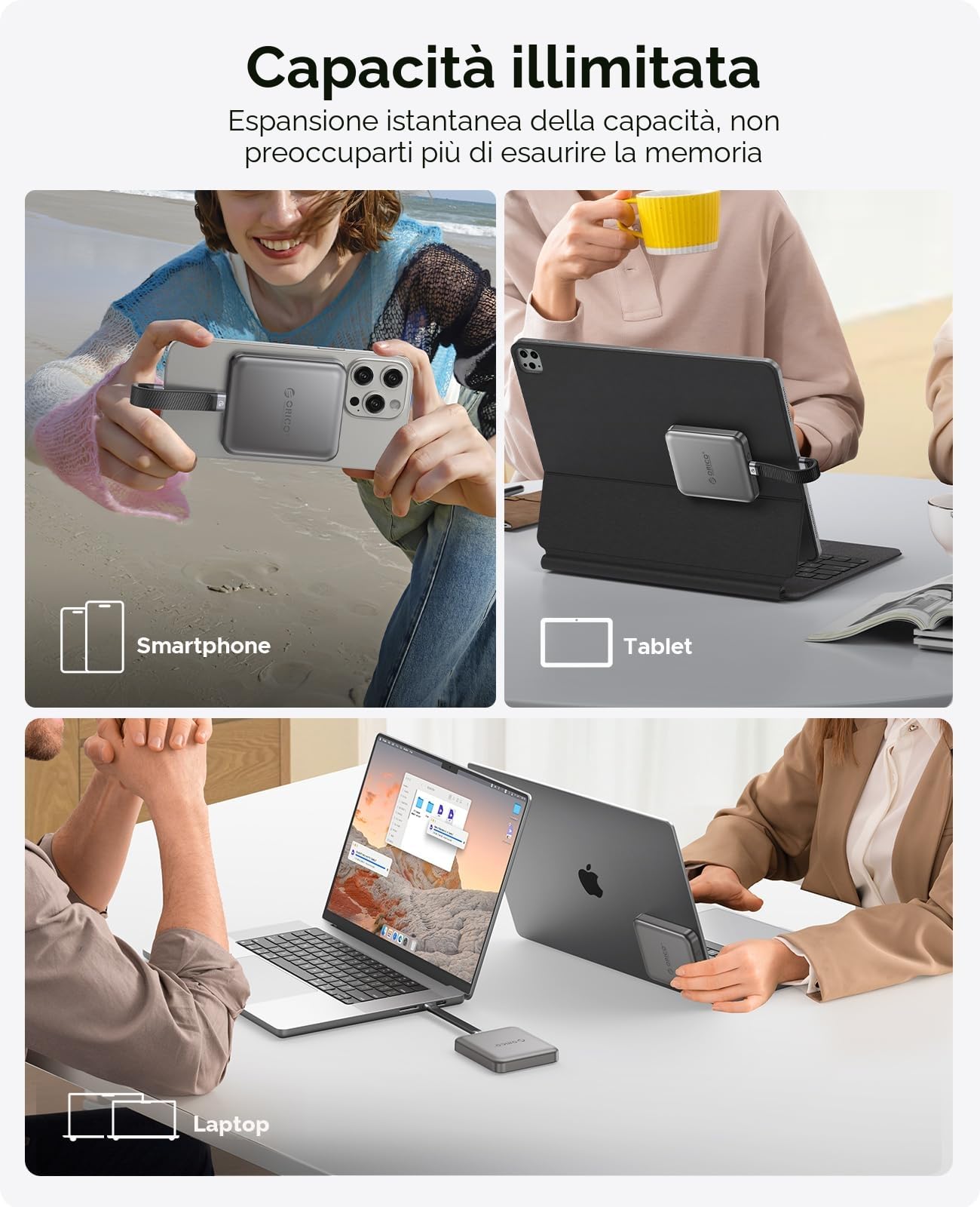 ORICO 512 GB SSD esterno magnetico, 4K ProRes HDR, USB3.1 (1000MB/s), USB3.2 Gen2*2 (2000MB/s), unità a stato solido portatile, compatibile con smartphone USB-C (solo iPhone15/16) - A20PLUS
