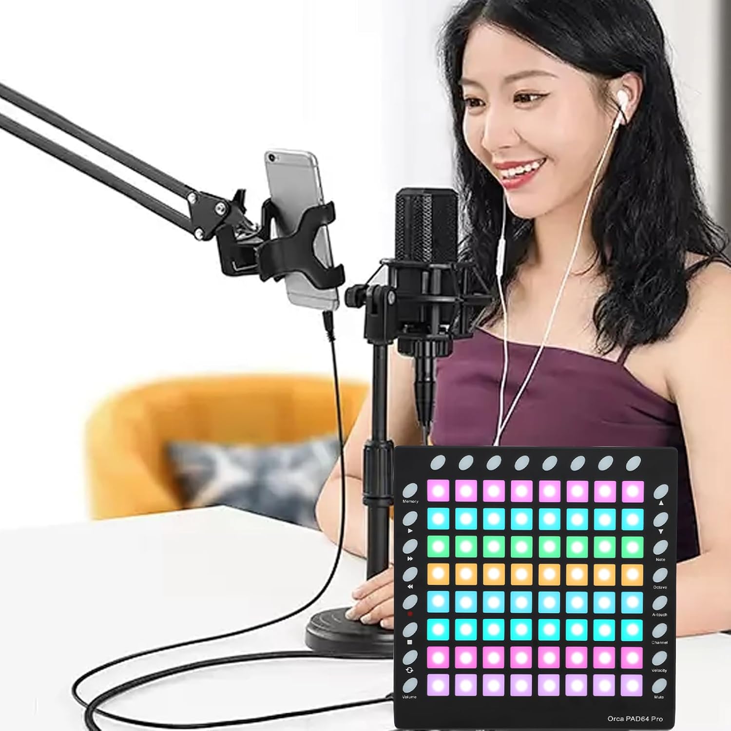 MIDI Drum Pad Controller 64 RGB Backlit Pads Velocity Sensitive MIDI Strike Pad with 24 Buttons Sound Module USB MIDI IN OUT for Live Performance Music Production