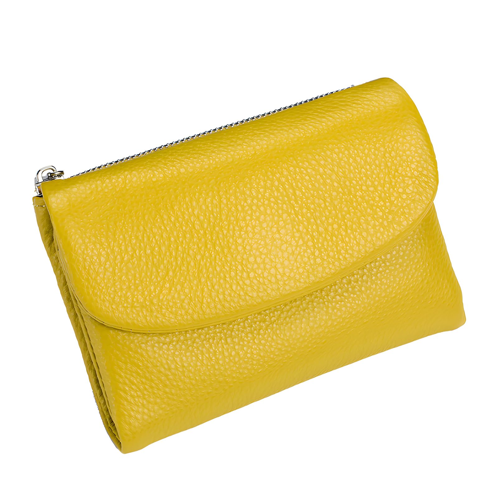 Unisex Pebble Leather Wallet, 5.3In Short Genuine Leather Coin Card Holder, Unisex Clutch Bags, Can Hold Coins, Id Cards Yellow