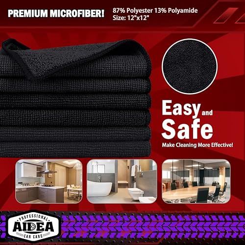 Miniatura 8 de AIDEA Paño de limpieza de microfibra negro 50PK, toallas de microfibra para automóviles, paños de automóvil de alta calidad, trapos de limpieza sin